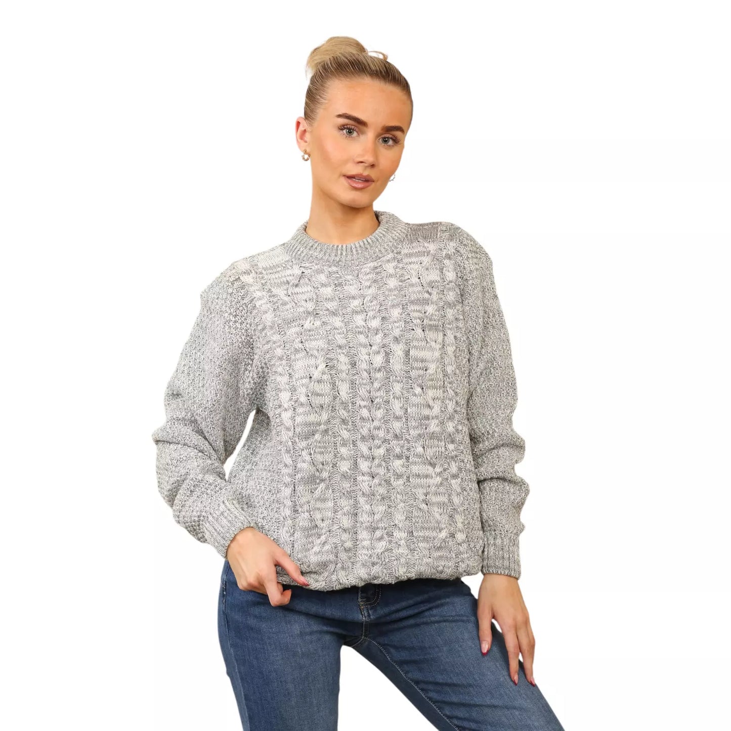 Cable Knit Oversized Crew Neck Sweater For Women