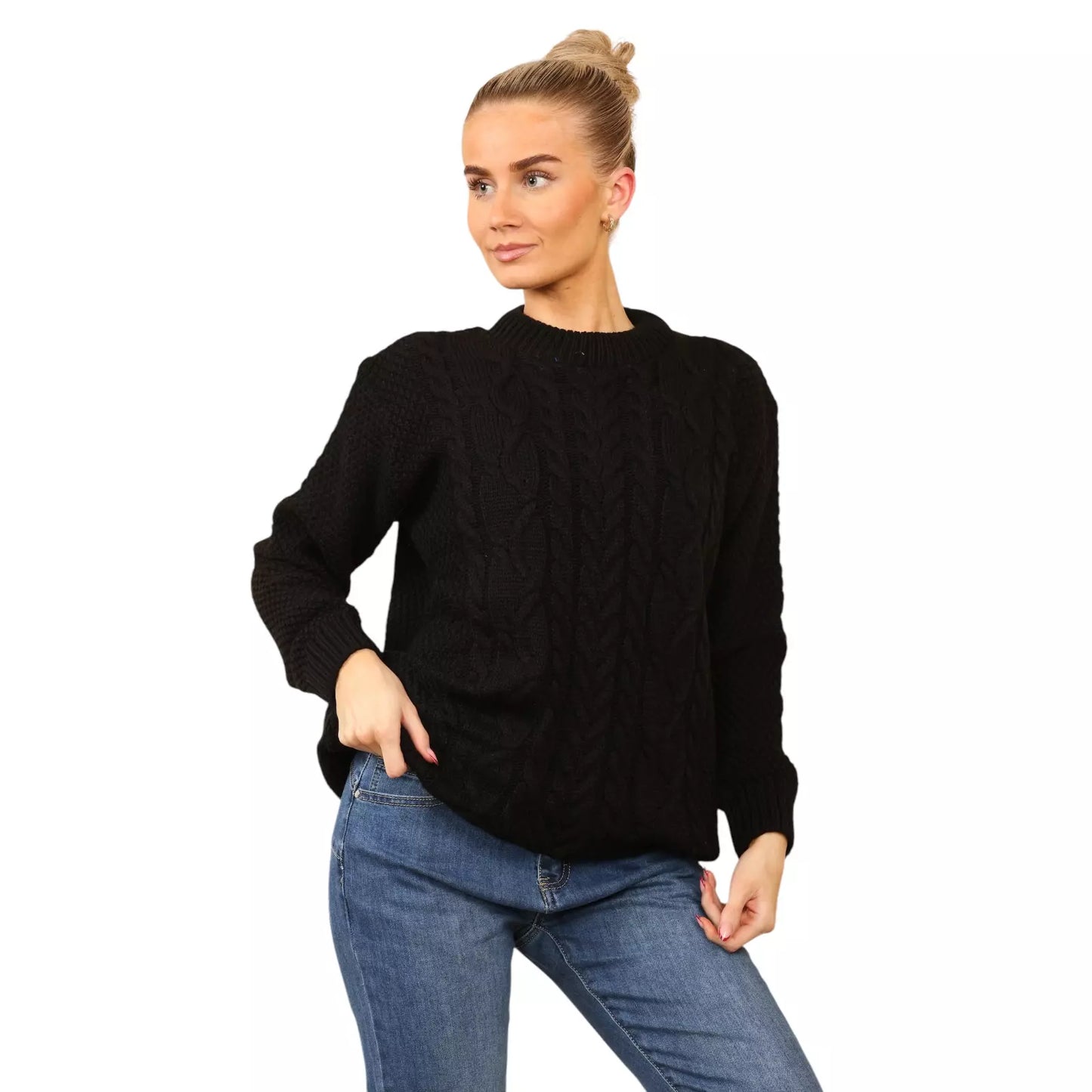 Cable Knit Oversized Crew Neck Sweater For Women